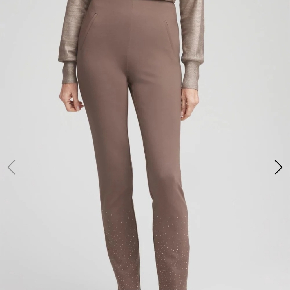 Women's Chicos Juliet Pull On Mocha Brown Dress Pants W/Embellished Legs